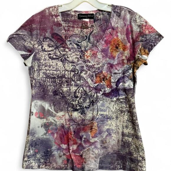 Appropriate Behavior Floral Abstract V-Neck Tee Size Small - Picture 1 of 8
